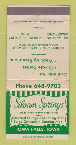 Matchbook Cover - Siloam Springs Restaurant Iowa Falls IA WEAR 30 Strike
