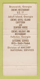 Matchbook Cover - Crews Restaurant Jekyll Island GA Folkston 30 Strike
