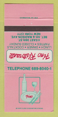 Matchbook Cover - Fino Ristorante New York City  30 Strike