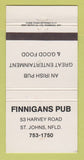 Matchbook Cover - Finnigans Pub St Johns NF 30 Strike