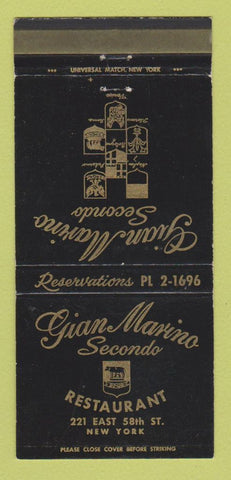 Matchbook Cover - Gian Marino Secondo Restaurant New York City WEAR 30 Strike