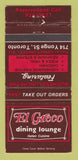 Matchbook Cover - El Greco Restaurant Italian Toronto ON WEAR 30 Strike