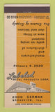Matchbook Cover - Labeled Metal Products Broadview IL 30 Stick