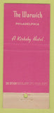 Matchbook Cover - Warwick Hotel Philadelphia PA WEAR 30 Stick