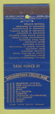 Matchbook Cover - Midshipman Cruise 1949 Navy WEAR 30 Stick