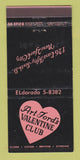 Matchbook Cover - Art Ford's Valentine Club New York City 30 Stick