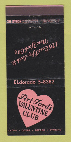 Matchbook Cover - Art Ford's Valentine Club New York City 30 Stick
