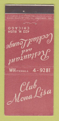 Matchbook Cover - Club Mona Lisa Restaurant Chicago IL 30 Stick