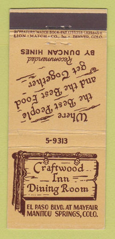 Matchbook Cover - Craftwood Inn Restaurant Manitou Springs Colorado 30 Stick