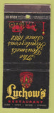 Matchbook Cover - Luchow's Restaurant New York City WEAR 30 Stick