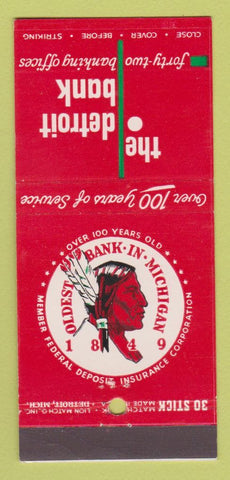 Matchbook Cover - Detroit Bank MI Indian 30 Stick