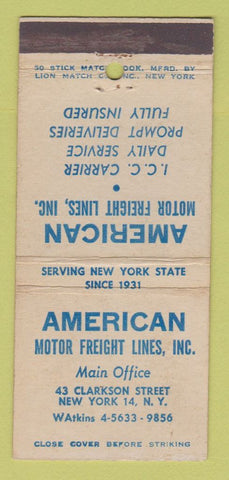 Matchbook Cover - American Motor Freight Lines New York City WEAR 30 Stick