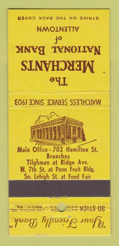 Matchbook Cover - Merchants National Bank Allentown PA 30 Stick