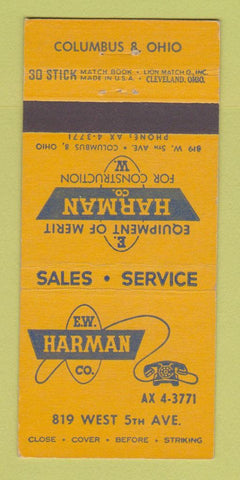 Matchbook Cover - Harman Construction Equipment Columbus OH 30 Stick