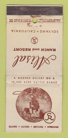 Matchbook Cover - Alisal Ranch Resort Solvang CA WEAR 30 Stick