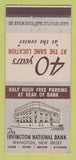 Matchbook Cover - Irvington National Bank NJ 30 Stick