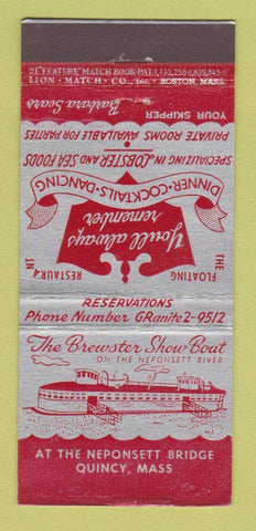 Matchbook Cover - Brewster Show Boat Quincy MA restaurant 21 Strike Feature