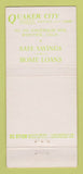 Matchbook Cover - Quaker City Federal Savings Loan Whittier CA 30 Stick