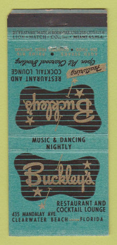 Matchbook Cover Buckley's Restaurant Clearwater Beach CL WORN 21 Strike Feature