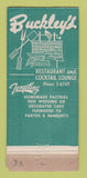 Matchbook Cover Buckley's Restaurant Clearwater Beach CL WORN 21 Strike Feature
