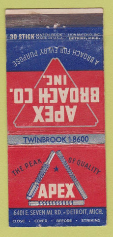 Matchbook Cover - Apex Broach Detroit MI WEAR 30 Stick
