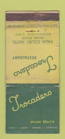 Matchbook Cover - Trocadero Restaurant Miami Beach FL WORN 30 Stick