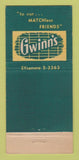 Matchbook Cover - Gwinn's Restaurant Pasadena CA 30 Stick