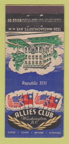 Matchbook Cover - Allies Club Washington DC 30 Stick