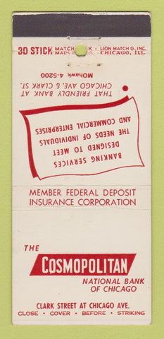 Matchbook Cover - Cosmopolitan Bank of Chicago IL 30 Stick