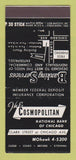 Matchbook Cover - Cosmopolitan Bank of Chicago IL 30 Stick