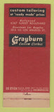Matchbook Cover - Grayburn Custom Clothes Hollywood Los Angeles CA 30 Stick