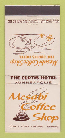 Matchbook Cover - Mesabi Coffee Shop Curtis Hotel Minneapolis MN 30 Stick