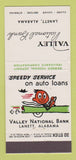 Matchbook Cover - Valley National Bank Lanett AL 30 Stick