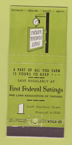 Matchbook Cover - First Federal Savings Chicago IL 30 Stick