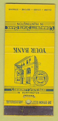 Matchbook Cover - Community State Bank Huntington IN WEAR 30 Stick