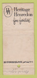 Matchbook Cover - Heritage Henredon Furniture WEAR 30 Stick