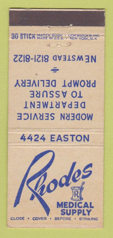 Matchbook Cover - Rhodes Medical Supply 30 Stick