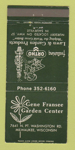 Matchbook Cover - Gene Fransee Garden Center Ortho Milwaukee WI WEAR 30 Strike