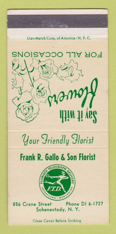 Matchbook Cover - Frank Gallo & Son Flowers Schenectady NY 30 Strike