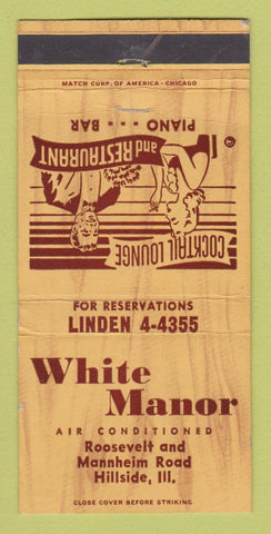 Matchbook Cover - White Manor Hillside IL restaurant 30 Strike