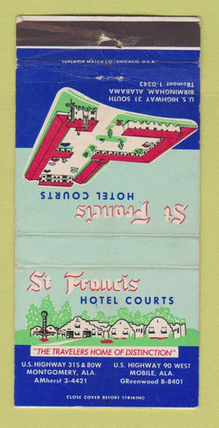 Matchbook Cover - St Francis Hotel Courts Montgomery Mobile AL WEAR 30 Strike