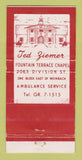 Matchbook Cover - Ted Ziemer Fountain Terrace Chapel Evansville IN 30 Strike