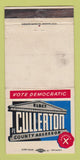 Matchbook Cover - PJ Cullerton County Assessor Election 1958 WORN 30 Strike