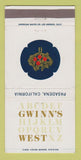 Matchbook Cover - Gwinn's West Restaurant Pasadena CA 30 Strike