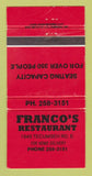 Matchbook Cover - Franco's Restaurant Windsor ON WEAR 30 Strike