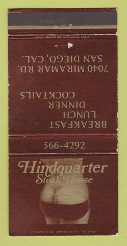 Matchbook Cover - Hindquarter Steak House San Diego CA girlie 30 Strike