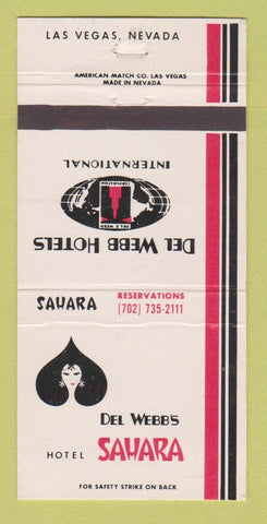 Matchbook Cover - Del Webb's Hotel Sahara Casino Las Vegas NV 30 Strike