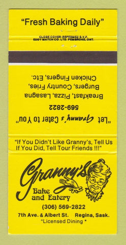 Matchbook Cover - Granny's Bake and Eatery Regina SK 30 Strike
