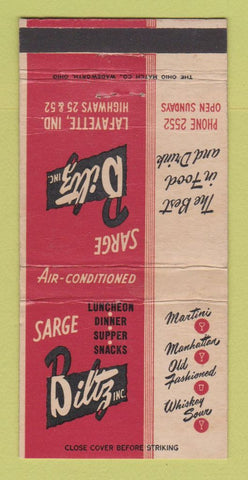 Matchbook Cover - Sarge Biltz Lafayette IN Restaurant WEAR 30 Strike