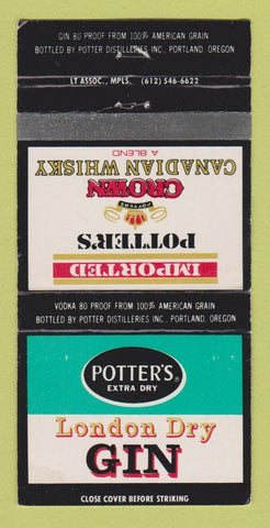 Matchbook Cover - Potter's Liquor Gin Whiskey WEAR 30 Strike